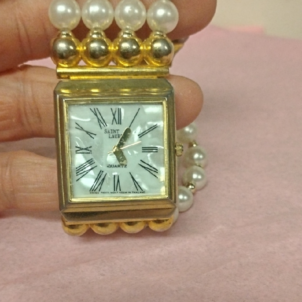 Saint Laurent Gold Women's Watch with Pearl Details